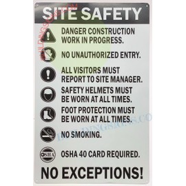 NYC Construction SITE Safety Sign (White/Black, Reflective, Aluminum 14X22 -Rust Free)