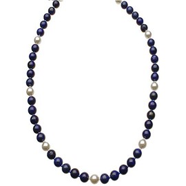 6mm Blue Lapis 6mm Crystal Simulated Pearls Sterling Silver Necklace Adj 16"+2" Ext