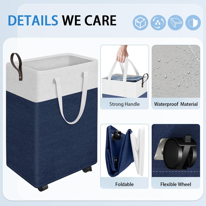 HomeHacks 90L Rolling Laundry Hamper with 4 Smooth Wheels, Collapsible