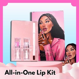 Inspiring Radiance Kit - Lip Liner, Color Changing Lip Oil + Inspiring Highlighter + Express - Color: brown lip liner (suitable for medium to dark tone