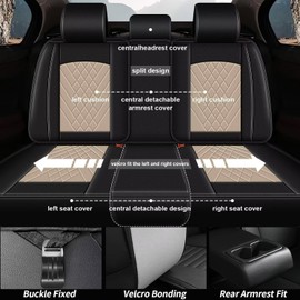 JIAMAOXIN Seat Covers for Honda Civic 2020-2024 2025: Full Set Waterproof Leather Car Seat Cover Compatible with Airbag (2 Row 5 Seats, Black & Beige)