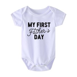 Newborn Infant First Father’s Day Rompers Outfit Baby Bodysuit Boys Girls Short Sleeve One-piece Jumpsuit (0-3 Months, my first Father's Day-White)