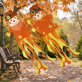 NOVWANG 2 Pcs Fall Scarecrows Windsocks, 40 Inch Outdoor Autumn Wind Sock Thanksgiving Hanging Scarecrow Decorations for Garden Patio Party Home Yard Decor
