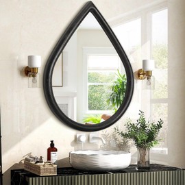 FEUFOAM Teardrop Wall Mirror with Wood Frame Rustic Wall Mirror Black Farmhouse Unique Irregular Wall Hanging Mirrors for Bathroom Living Room Hallway Wall Decor