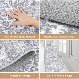 Pauwer Farmhouse Runner Rug 2x6 Kitchen Washable Throw Rugs Non Slip Hallway Runner Soft Fluffy Low Pile Laundry Room Floor Carpet for Hallways Entryway Bedroom, Grey