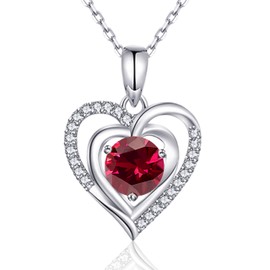immobird July Birthstone Necklace 925 Sterling Silver Heart Pendant Ruby Necklace for Women Jewellery Gifts for Mum Her Wife Girlfriend