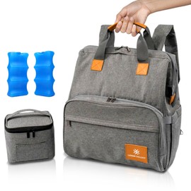 LIZNOR COLLECT Breast Pump Bag with Cooler Breast Pump Backpack for Moms with 2 Ice Packs for Breastmilk Travel Bag with Cooling Bag for Food Compartments for Cellphone Laptop Personal Items
