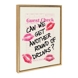 Kate and Laurel Sylvie Another Round Guest Check Framed Canvas Wall Art by Alli Standefer, 18x24 Bright Gold, Bar Drink Decor Art for Wall