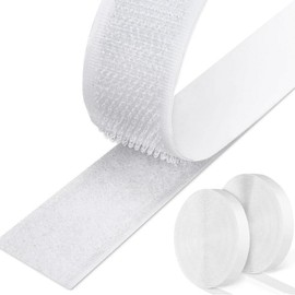 Cinta Doble Cara Adhesiva 8M super fuerte con cierres de velcrada 20mm de ancho Almohadilla autoadhesiva, cinta de velcrada de doble cara con reverso autoadhesivo, removible y reutilizable (Blanco)