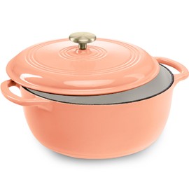 Best Choice Products 7.5 Quart Enamel Cast-Iron Round Dutch Oven, Family Style Heavy-Duty Pre-Seasoned Cookware for Home, Kitchen, Dining Room, Oven Safe w/Lid, Dual Handles - Peach Sorbet