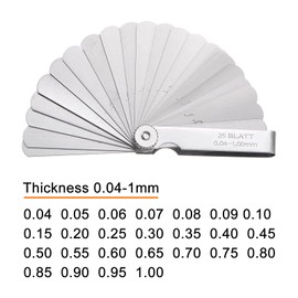sourcing map Metric Feeler Gauge 25 Blades 65Mn Spring Alloy Steel Thickness Gauges Filler Feeler Gauge for Measuring Gap Width Thickness, 0.04-1mm