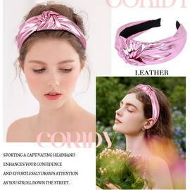 Coridy Gold Wide Headbands Knotted Hairband Fashion Hair Accessories for Women (Pink)