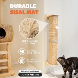 PETKARAY Wall Mounted Cat Scratcher, 30" Large Sisal Cat Scratcher for Wall, Square Sisal Cat Scratching Post with Toy Ball