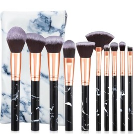 Brochas de maquillaje, START MAKERS 10pcs Brochas de maquillaje Blush Powder Foundation Eyeshadow Brush Mix Set para sombra de ojos, cejas, corrector, contorno, destacar con bolsa de viaje