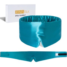 ZIMASILK 100% 22 Momme Mulberry Silk Sleep Mask - Full Silk Filled, Ultra-Soft & Breathable, Face-Hugging Total Blackout Eye Cover for Sleeping (Peacock Blue)