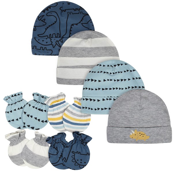 Gerber Baby Boys Cap and Mitten Sets 8pc Blue Dino