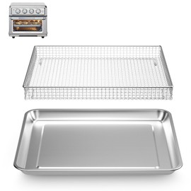 SettleDown Stainless Steel Baking Tray Pan and Air Fryer Basket Compatible with Cuisinart Airfryer TOA-060 and TOA-065for Convection Toaster Oven (with Cuisinart Airfryer TOA-060 and TOA-065)