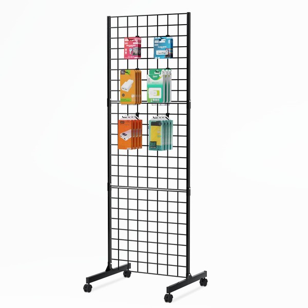 Bonnlo 2' x 6' Detachable Girdwall for Easy Transport, Standing Grid Tower, Wire Grid Panel with Legs and Extra Hooks, Display Rack for Retail and Craft Fair (1)