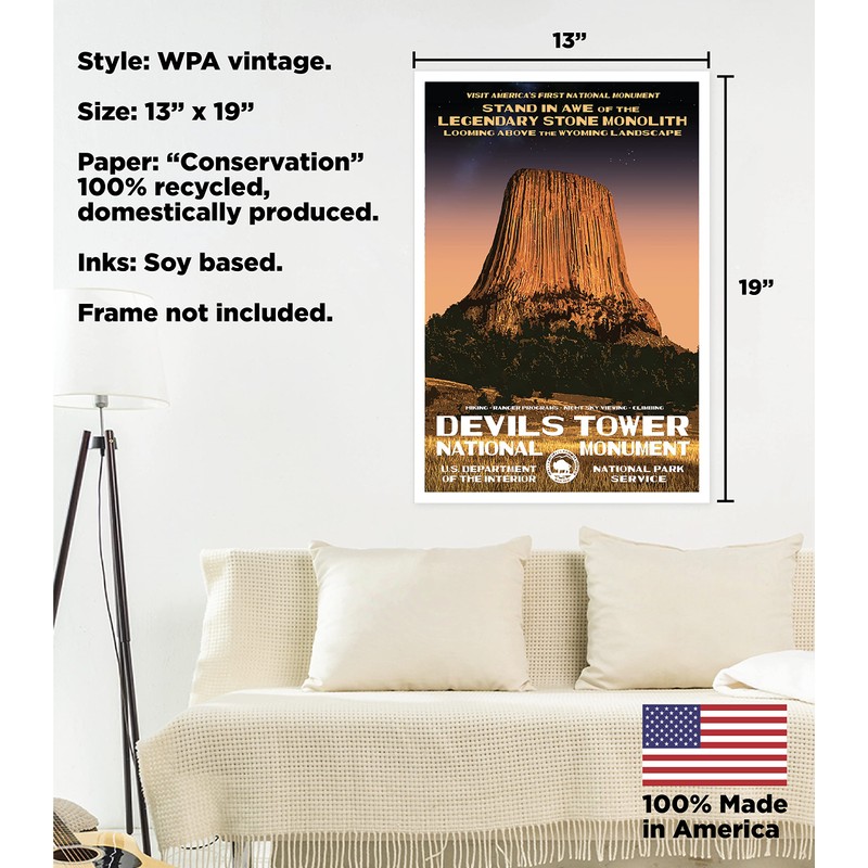 Devils Tower National Monument, Wyoming - WPA-Style National Park Poster