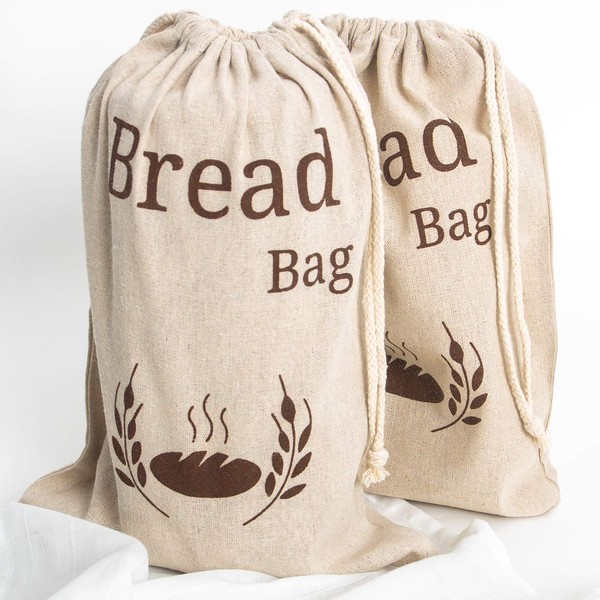 2 Pack New Living Natural Linen Bread Bag | Organic Blend | 2 x Reusable Bread Bags | Food Storage Bag | Bread Storage Bags | 38x27 cm | Eco Bread Bag