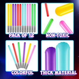 Inflatable Light Sabers for Kids - (Pack of 12) 35-inch Neon Color Blow-Up Toy Saber Swords, Party Favors, Goodie Bags, Star Galaxy Theme Birthdays & Prize Toys