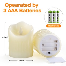 UNIVELA Flameless Candles, 3 X 4'' Flameless Candles with Remote, 2 Set Battery Operated Candle, Real Wax Dripping LED Candles with Timer, Flickering Feature, Electric Fake Candle for Christmas Decor