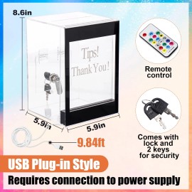 MADHOLLY Light up Acrylic Donation Ballot Box - 20 Colors Changing Tip Jar for Money W...