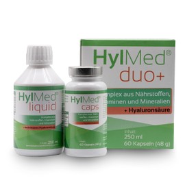 HylMed Duo+, 20-in-1 Nährstoff-Komplex mit Hyaluronsäure, Kollagen und 18 weiteren Nährstoffen in einer 55-Tage-Anwendung zur Unterstützung des Bewegungsapparates.