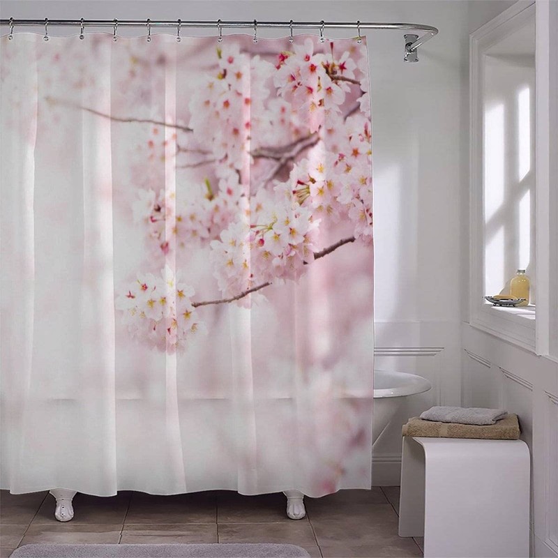 AASIRA Shower Curtain Anti-Mould Pink Sakura Bathroom Bath Waterproof Shower