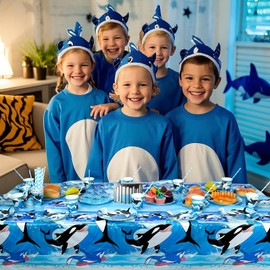 Ocean Orca Party Decorations - Orca Happy Birthday Plates Tablecloth Napkins Tableware for Killer Whales Party Supplies Under The Sea, Serves 20