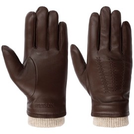 Stetson Conductive Sheepskin Leather Gloves Finger Gloves Men with Lining Autumn Winter 9 HS Dark Brown, dark brown