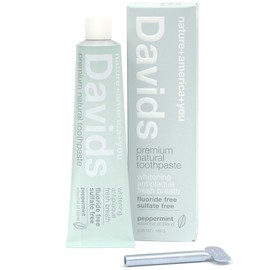 Davids Natural Whitening Toothpaste, Antiplaque, Fluoride Free, SLS Free, Peppermint, 5.25 OZ Metal Tube, Tube Roller Included