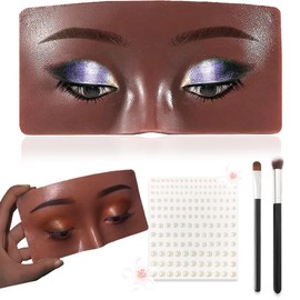 Silicone Makeup Practice Board - Face & Eyes Mannequin for Artists & Beginners, With Makeup Brushes & 165Pcs Pearl Stickers (Black)