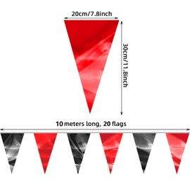 65FT Red Black Glitter Triangle Pennant Banner Flag Metallic Bunting Fabric Garland for Christmas Graduation Bachelorette Anniversary Engagement Wedding Anniversary Casino Party Decorations Supplies