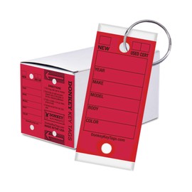 Donkey Key Tags, Self-Protecting, Laminated (250 Tags Per Box with Metal Rings) (Red)