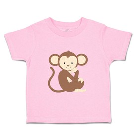 Toddler T-Shirt Safari Monkey Sits Safari Cotton Cute Monkey Boy & Girl Clothes Safari Baby Funny Tee Soft Pink Design Only 2T
