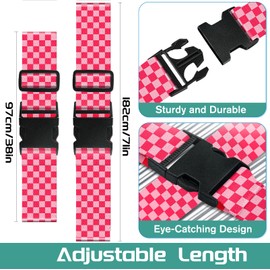 TONJOY Luggage Straps for Suitcases Strap Belt - Adjustable Luggage Accessories Connector Identifiers Over Handle with Buckle Nylon for Sleeping Bag Car Seat Travel, 2 Pack (Pink Plaid)