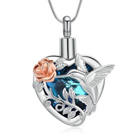 Hummingbird Cremation Jewelry Crystal Heart Urn Ashes Necklace for Women Men Memorial Keepsake Necklace of Loved One