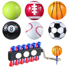 Shappy Assorted Golf Balls, 6 Pack Funny Golf Balls and 1 Pcs Golf Tee Holder Keychain with Golf Ball Marker, Colored Golf Balls Kits for Putting Driving Hitting Swing Training Men Adults Gifts
