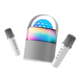 MOMOHO Siren S1 Karaoke Machine, Mini Portable Bluetooth Speaker Wireless with 2 Wireless Mics for Adults Kids Singing Machine, Disco LED Lights for Travel Girls Boys Home Party Gifts (White)
