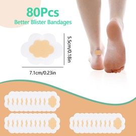 80pcs Blister Bandage Perforated and Breathable,Blister Guard Heel Pads Hydrocolloid Bandages, Waterproof Bandages Protection Patches for Toes, Blister Prevention, Heel