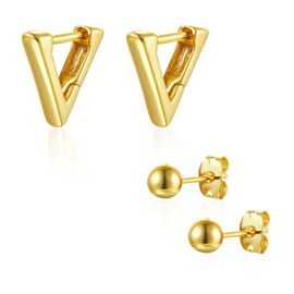 SHINYTE CATALINE 3 Pairs Heart Earrings Set, 14K Gold Hoop Earrings for Women, Hypoallergenic Jewelry for Multiple Piercings, 12, Brass, No Gemstone