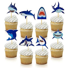 40 PCS Shark Cupcake Toppers Shark Theme Party Supplies Kids Birthday Party Supplies Decorations