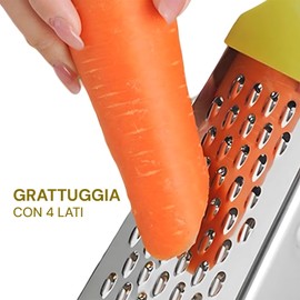 Wintem Stainless Steel 4 Sided Cheese Grater with Handy Dosing Container - Ideal for Grating Cheese or Fruit Thanks to the Sharp Blades and Top Handle - Dishwasher Safe