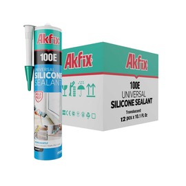 Akfix 100E RTV Translucent Silicone Caulk (12x10.1 fl.oz.)- 100% Waterproof Silicone Sealant for Kitchen and Bathroom, Shower, Bathtub, Toilet, Sink, Window & Door, No Discoloring |Translucent 12 Pack
