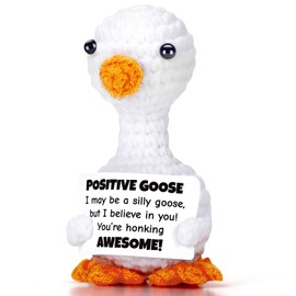 JULEASEL Mini Goose Positive Crochet Animal Emotional Support Crochet Desk Goose with Positive Card for Coworkers Best Friend Encouragement Funny Gifts for Women Men Xmas Party Decor