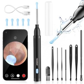Ear Wax Removal Tool 8 PCS Ear Cleaner with Camera Rechargeable Earwax Removal Kit with 5 Ear Spoon Smart Ear Cleaner for iOS and Android(Black)