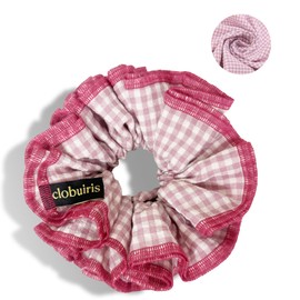 Vintage Plaid Cotton Scrunchies for Women - Extra Large 6.2 in (16cm) Hair Ties with Layered, 17 Colors Retro Hair Accessories for School & Daily Use (Classic Checkered) (Lotus, Baby)