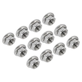 QUARKZMAN M10 x 1.25 mm Hexagonal Flange Nuts x 12 Pieces 304 Stainless Steel Serrated Metric Hex Locking Nuts for Piping Car Engines [Silver Tone]