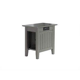 Atlantic Furniture Nantucket Chair Side Table with Charging Station, Grey